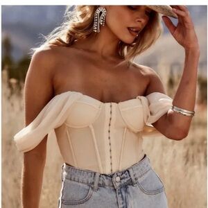 Cream Strapless Corset-Style Blouse